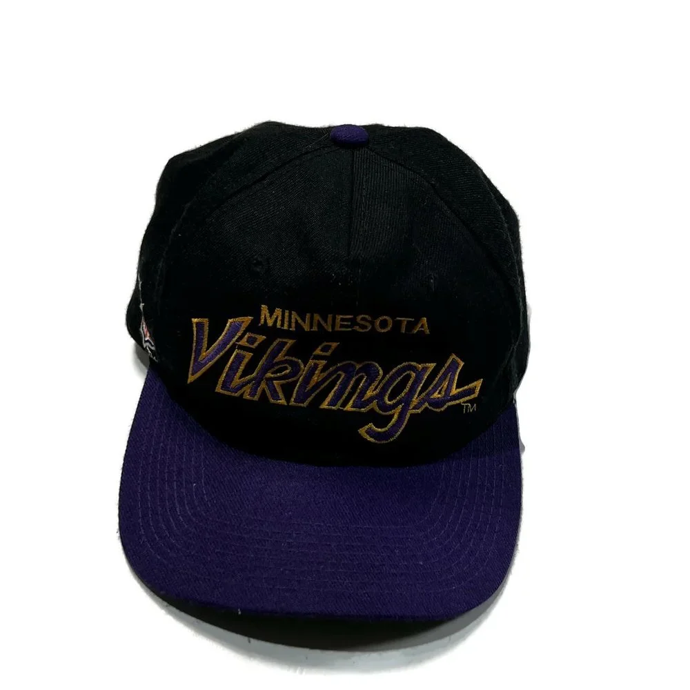 Sports Specialties Minnesota Vikings‎ NFL Script Snapback Hat Black Vintage 90's